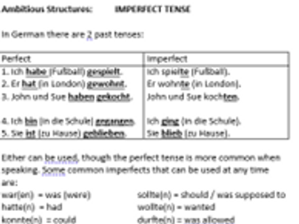 German imperfect tense rules and tasks