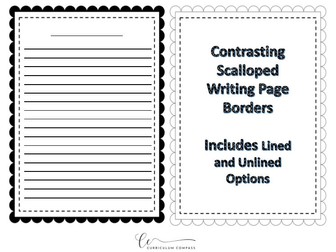 Contrasting Scalloped Writing Page Borders: 1x Black and 1x White Lined and Unlined