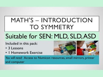 Maths - Symmetry Introduction - SEN: MLD, SLD, ASD - 3 Lessons, 1 Homework - Need Numicon