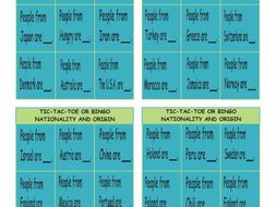 Nationality and Origin Tic-Tac-Toe or Bingo
