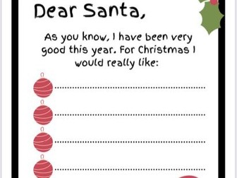 Christmas letter to Santa EYFS/ Early years template. Christmas role play area.