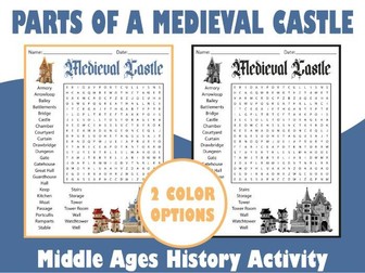Parts of a Medieval Castle Word Search Puzzle | Middle Ages History Activity