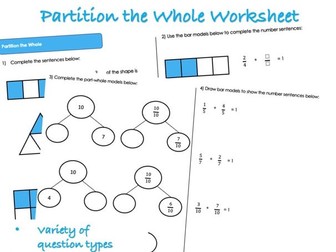 Partition the Whole Worksheet (Year 3)