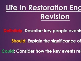 Restoration England Revision Summary KI2 AQA 2A