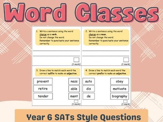 Word Classes Practice Questions - Year 6 SATs