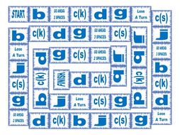 Phonics Consonant Letters b-c(k)-c(s)-d-g-j Text Board Game