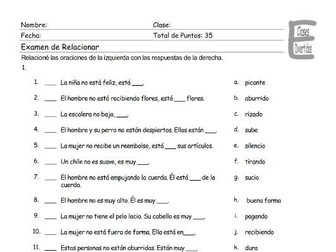 Antonyms and Opposite Actions Spanish Matching Exam