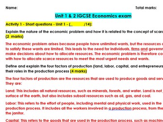 IGCSE Cambridge Economics (0987) Section 1 and 2 exam