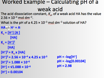 AQA Weak acids and associated calculations, pKa and introduction to titrations