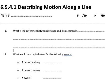 AQA GCSE Science Trilogy Physics Recall sheet.  6.5.4.1 Describing Motion Along a Line