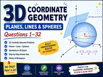 3D Coordinate Geometry Worksheets: Planes & Spheres