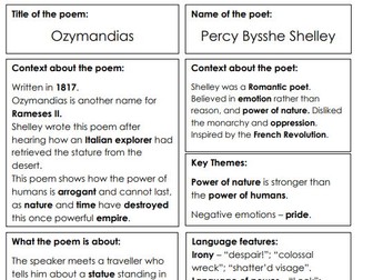 Ozymandias Poetry Revision Sheet AQA Power and Conflict