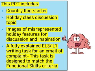 Holiday from Hell - Complaint Email Functional skills EL3/ L1