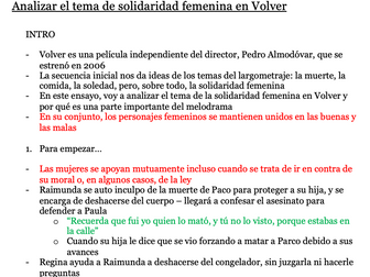 Essay plan for A level Spanish Volver
