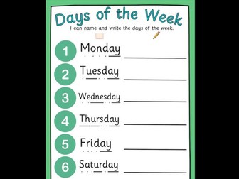 Days of the week writing task