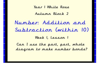 White Rose Maths, Year 1, Autumn Block 2, Addition and Subtraction.  Week 1, Lesson 1
