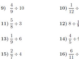dividing whole numbers and fractions worksheet with solutions