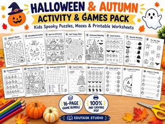 Halloween & Autumn Activity & Games Pack | Kids Spooky Puzzles, Mazes & Worksheets