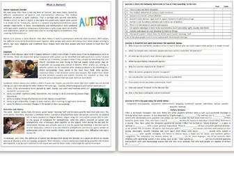 What is Autism - Reading Comprehension Worksheet / Informational Text