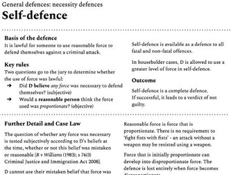 Key rules and cases: general defences (AQA A-level law)