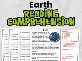 Earth Reading Comprehension for Gr 3 - 5: No Prep Space Activity