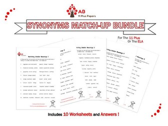 Synonyms match-up activity bundle- worksheets+answers