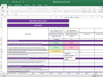 AQA A-level Physics Required Practical Tracking Sheet