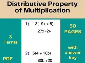 Distributive Property of Multiplication Activities - Practice Worksheets-Pre-Alg