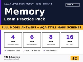 AQA Psychology Memory: 4, 6, 8 & 16 Mark Pack