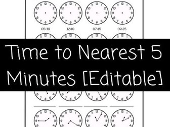 Time to 5 Minutes Worksheet [Editable]