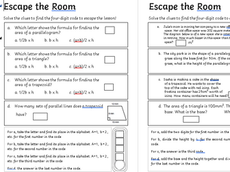 Escape Room---Area of Triangles, Parallelograms, and Trapezoids