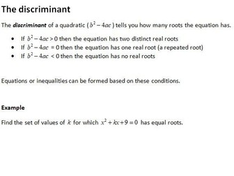 Notes and Examples for Edexcel A Level Mathematics Year 1 Topic 2: Quadratics