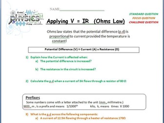Applying Ohms Law  V = IR formula calculations