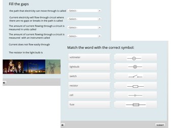 An interactive " fill the gaps" quiz basic electric current terms