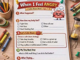 Anger Management Worksheet for Kids | Calm Down Strategy | Social Emotional Learning