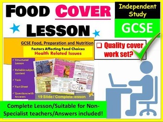 GCSE Food Cover Work/Cover Lesson - Health Related Factors Effecting Food Choices