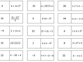 KS2/KS3/GCSE Maths BIDMAS domino/loop card resource