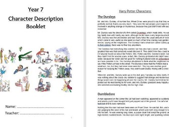 A booklet of descriptive extracts based on characters from fiction.