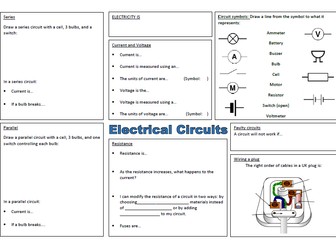 Revision 7J Current Electricity (Exploring Science): Revision mat worksheet