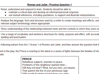 Romeo & Juliet - Practice Exam Questions with Assessment Objectives