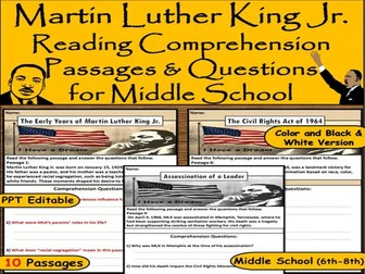 Martin Luther King Jr Reading Comprehension  – 10 Passages for Middle School - Black History Month