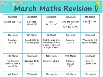 GCSE - Foundation - March Maths Calendar