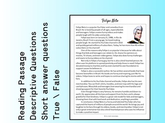 Felipe Neto Biography Reading Comprehension Passage Printable Worksheet PDF