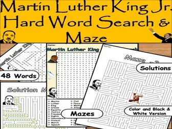Martin Luther King Jr Word Search and Maze – Hard Puzzle Pack (48 Words)