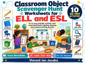 Classroom Object Scavenger Hunt Worksheets for EAL ESL ELL | Vocabulary Activities
