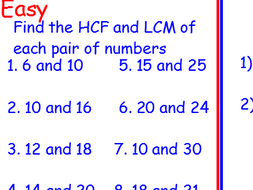 HCF and LCM using venn diagrams | Teaching Resources