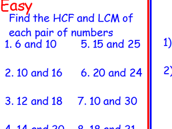 HCF and LCM using venn diagrams