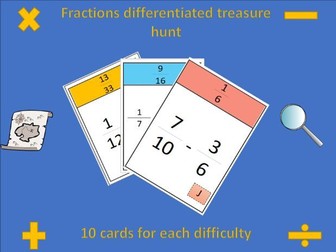 Adding and subtracting fractions: fractions treasure hunts
