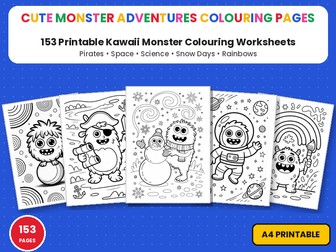 Cute Monster Adventures Colouring Pages | 153 Kawaii Monster Printable Colouring Page Worksheets