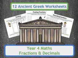 Fractions and Decimals Worksheets with an Ancient Greek Theme for Year 4 Classes